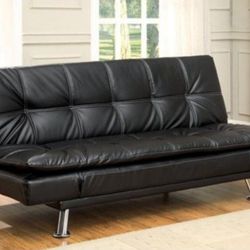 Brand New Black Leather Futon Sofa Sleeper 
