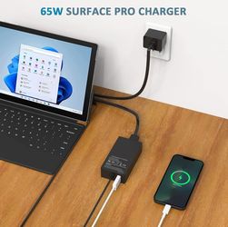 65W Charger Compatible with Microsoft Surface Pro 11, 10, 9, 8, 7+, 7, 6, 5, 4, 3, X, Surface Laptop 7/6/5/4/3/2/1, Surface Go 4/3/2/1, Surface Book 2