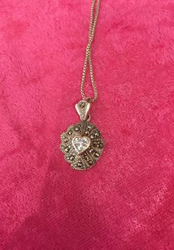 Sterling silver marcasite heart pendant necklace