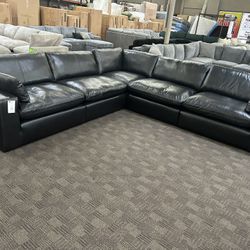 Cloud Black Leather Sectional 