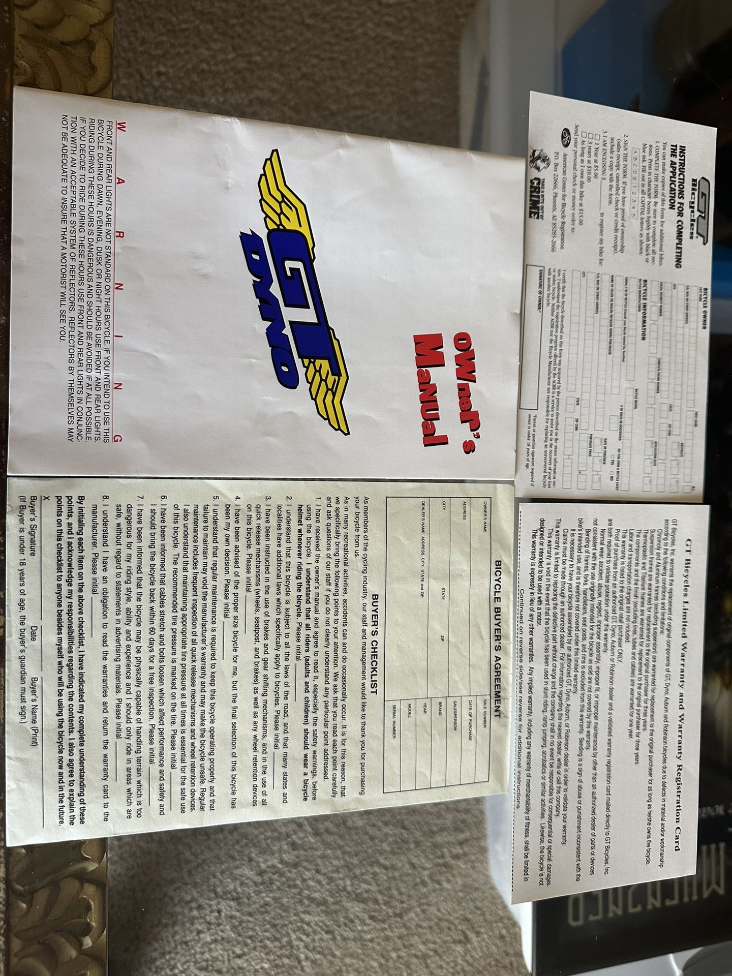 1997 GT Dyno BMX Owner’s Manual