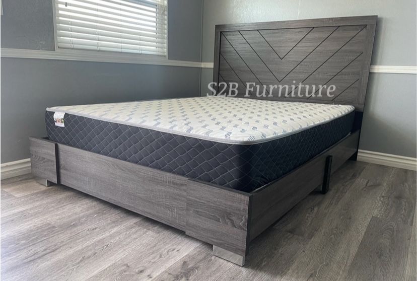 Queen Grey Alpine Platform Bed With Ortho Mattress Included