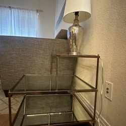 Glass and metal side table and lamp