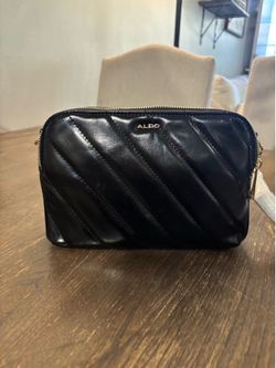 NEW WITH TAGS- ALDO Black Quilted Leather-Style Crossbody Pouch with Gold