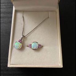 Opal Ring And Necklace Set