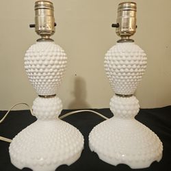 Vintage Hobnail Milk Glass Lamps (Pair)