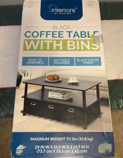 Black Coffee Table with Bins