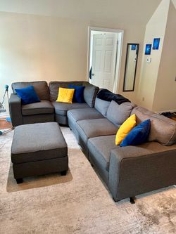 Dark Grey L-Shaped Sectional Sofa with Ottoman