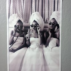 Feminism Black And White Wall Art Canvas Poster Woman Drinking Wine Vintage Bar 