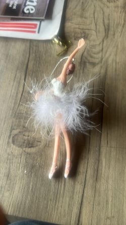 Ballerina Hanging Christmas Ornament White/Pink Feather Tutu Plastic Decor