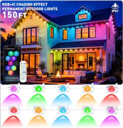 150FT Permanent Outdoor Lights, IP67 Waterproof Smart RGB+IC Wall-Washing Eaves Lights with App & Voice Control, Millions of Colors, Customizable DIY