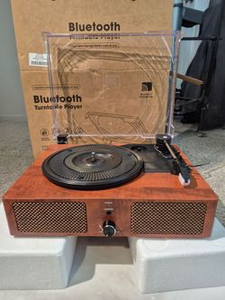 Bluetooth Turntable B500-US Orange Wood 3-Speed 33/45/78 USB Speakers RCA