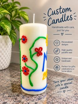 🌸 Personalized Handmade Decorative Candle  Handmade Personalized Decorative Candle – Custom Wax Art