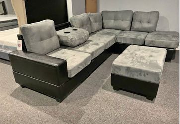 New Grey Sectional with Storage Ottoman