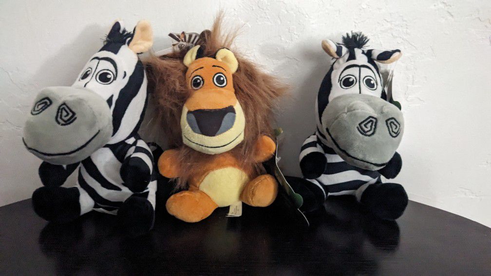 3 Madagascar Movie Plush Stuffed Animals 7 Inches