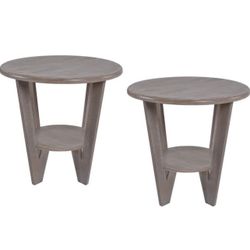 Set Of 2 Rustic Farmhouse End Table with Storage Shelf, French Country Accent Side for Family, Dinning or Living Room, Small Spaces, Modern, Round, Vi