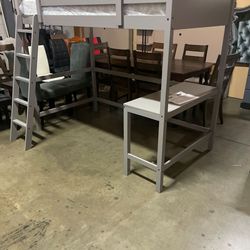 Twin loft bed with desk. Available in white & grey.  Assembly required.  Assembly not included.  Tax included. Free local delivery. 

Bed only-$330
Be
