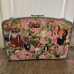 Vintage Suitcase With Barbie Art