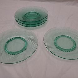5 Piece Antique Green Glass Plates