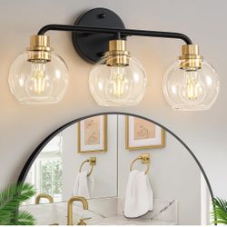 Light Bathroom Vanity Light, Black and Gold Bathroom Light Fixtures with Clear Glass Shade