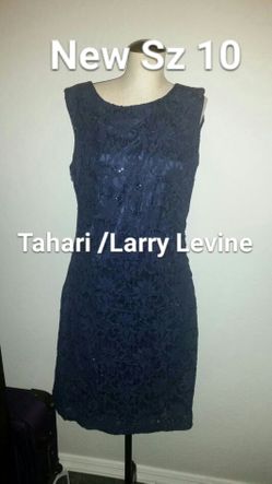 New Sz 10 women's Tahari navy blue lace sheath cocktail dress wedding party nwt by Larry Levine