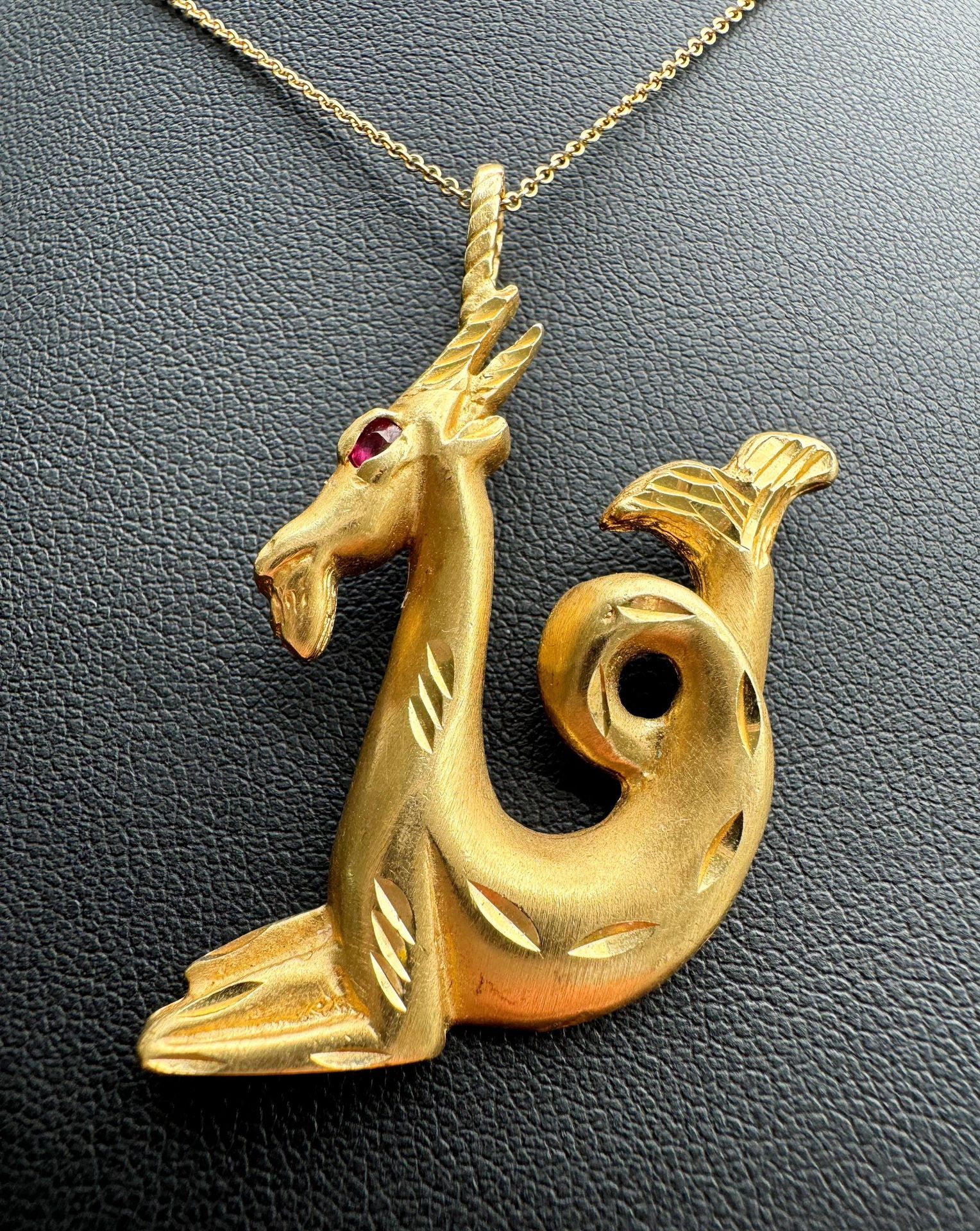 Jewelry 14k solid yellow gold ruby stone 0.20CT large GOAT Pendant charm