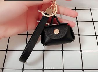Mini Solid Color Headphone Bag, Portable Lightweight Keychain Bag With Button, Faux Leather Coin Purse