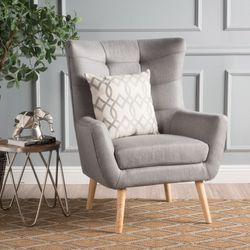 Buchholz Tufted Fabric Club Chair – Modern Accent Chair with Rubberwood Legs