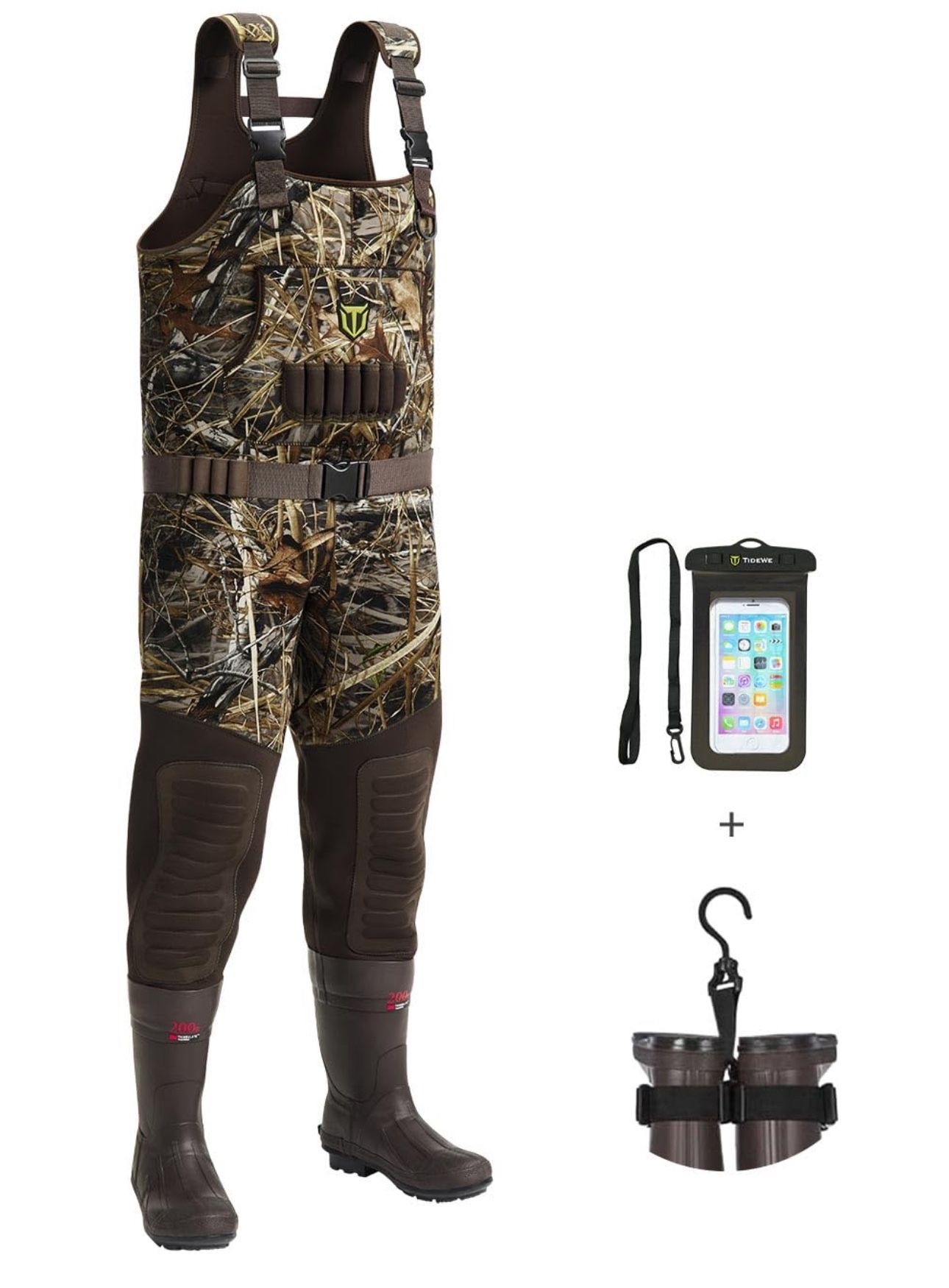 TIDEWE Hunting Waders with 200G Insulation Rubber Boots