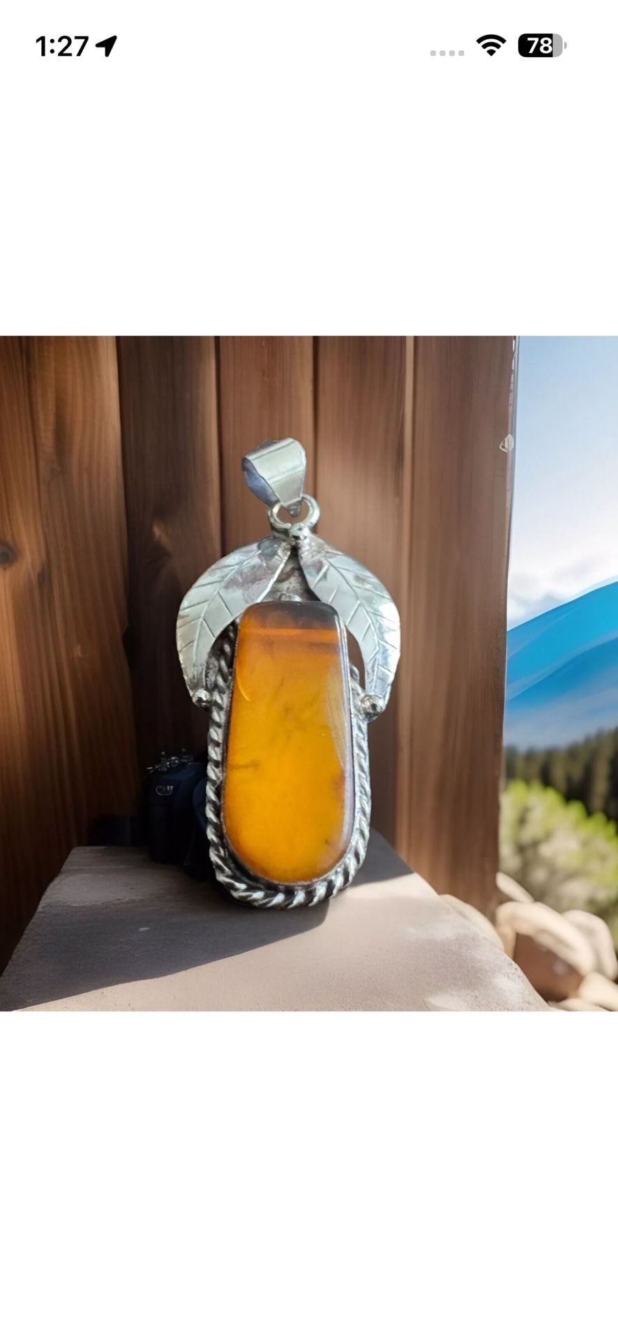 Stunning handcrafted fruit & leaf theme natural amber pendant set in silver 3.81 grams