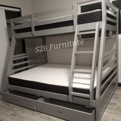 Twin Full Grey Bunkbed With Ortho Matres!