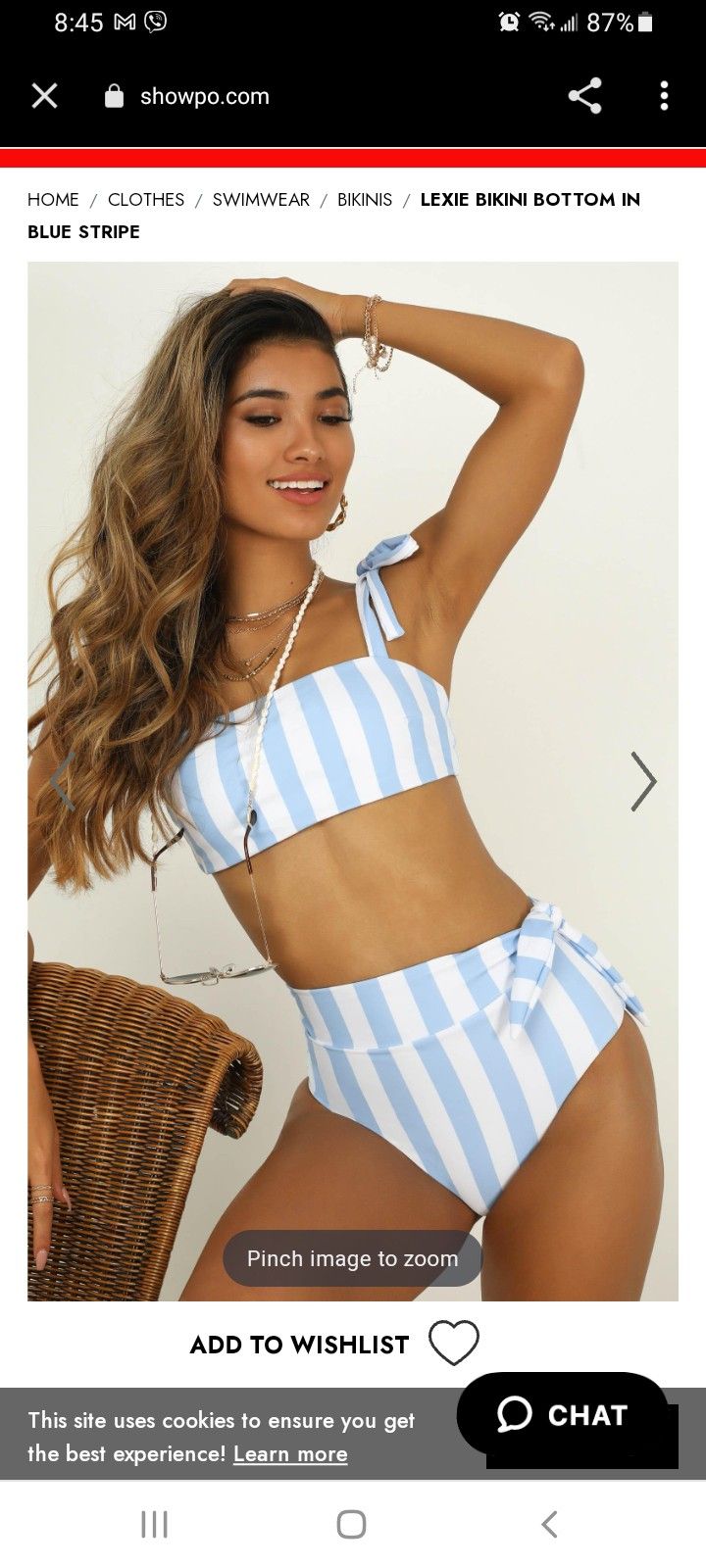 Striped Tie Shoulder Bikini Swimsuit
Size M