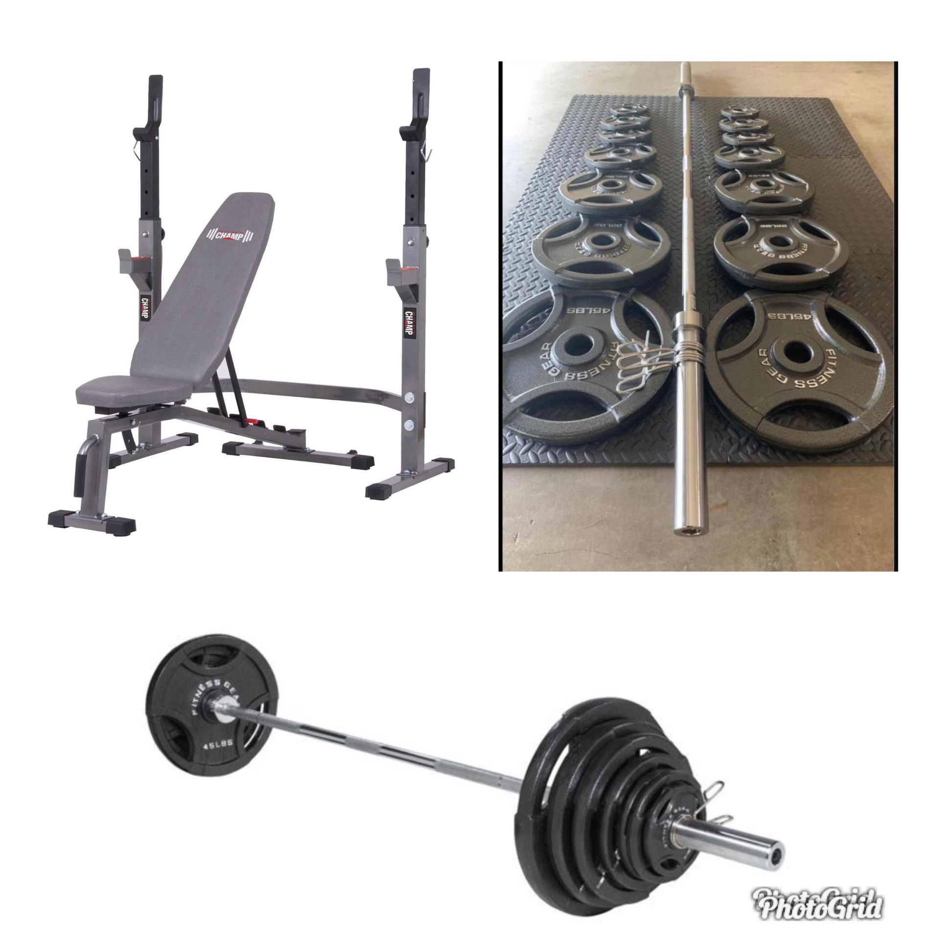 Full Home Gym - Bench Squat 300 LB Olympic 2” Barbell Weight Set