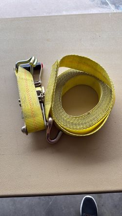 Yellow Ratchet Tie-Down Strap with J-Hooks