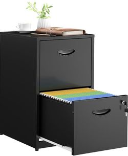 2 Drawer File Cabinets,Metal Office File Cabinet with Lock,Black Filing Cabinets for Home Office,Vertical Modern File Cabinet Office Two Drawers for H