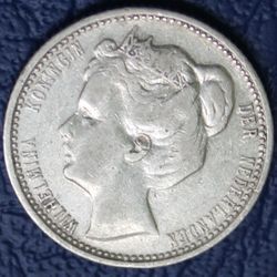 1902 Netherlands Queen Wilhelmina 25c  Silver Coin