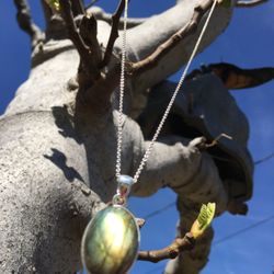 Labradorite Silver Pendant + 20” Silver Necklace