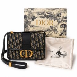 Dior Style Oblique Monogram Flap Shoulder Crossbody Bag Navy Beige Gold CD Clasp