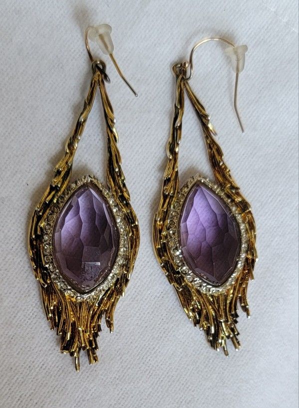 Alexis Bittar Purple Crystal Gold Drop Earrings 2.5"