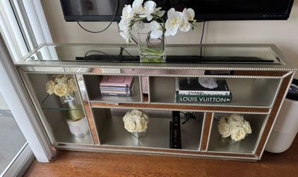 Mirrored Console Table With Shelves Modern 