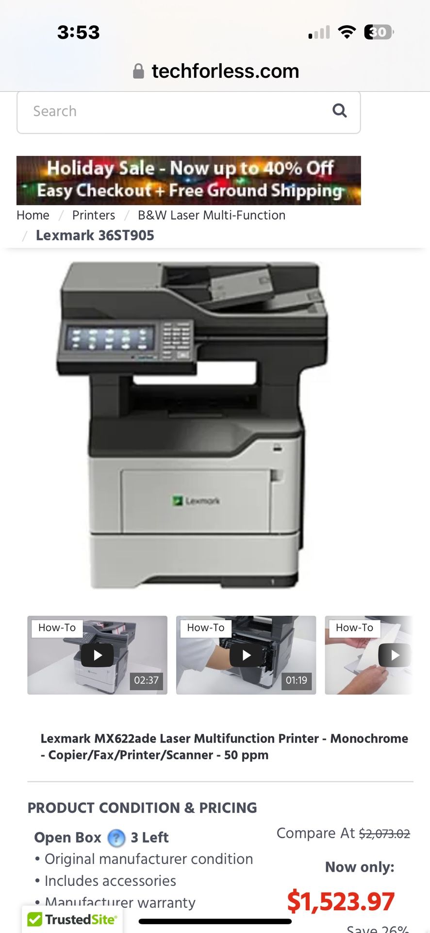 Lexmark Mx622 $1700 Printer Fir Businesses