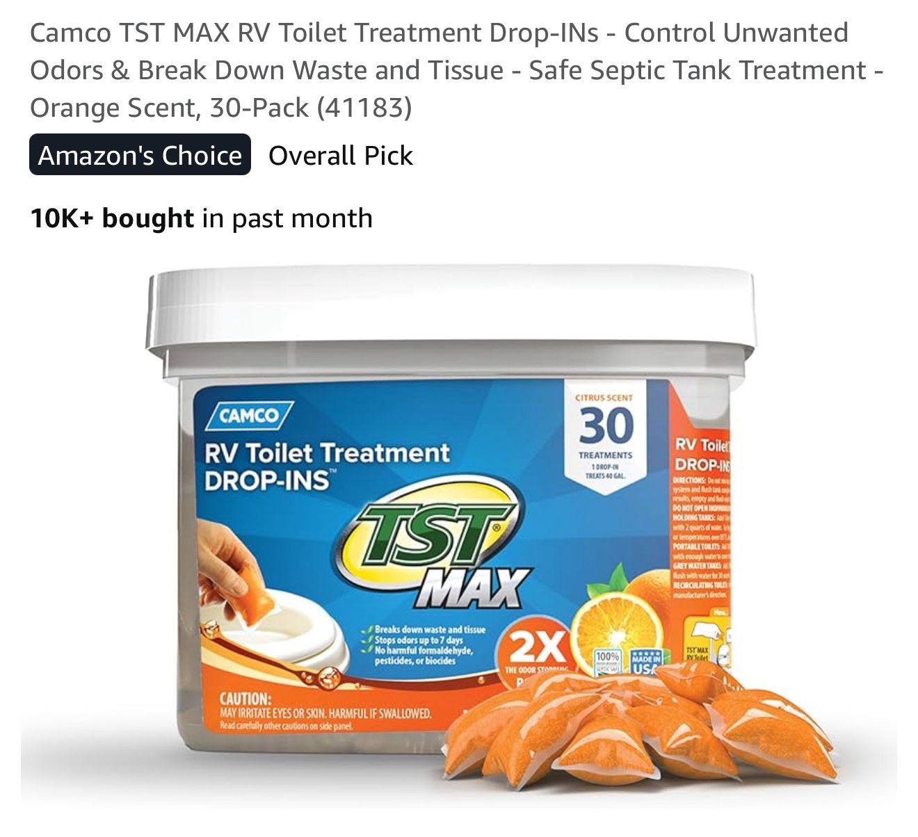 Camco TST MAX RV Toilet Treatment Drop-INs