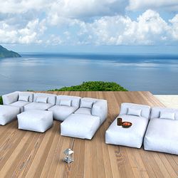 9 Pieces Outdoor Conversations Set Bean Bag Chair Sofa With Ottomans And Lounges 
