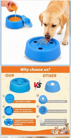 🔥Brand new 🔥 Slow Feeder Dog Bowl with Suction Cup Base, Rolling Ball Lick Enrichment Toy for Liquid Treats and Bone Broth, Interactive Feeding Dish