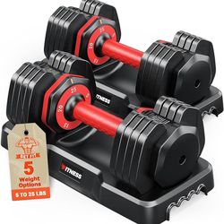 Adjustable Dumbbells Set of 2, 1 Hand Adjustable Weights Dumbbells Set, 5 in 1/10 in 1 Free Dumbbell with Anti-Slip Texture Handle, 25/55/80lb Pair We