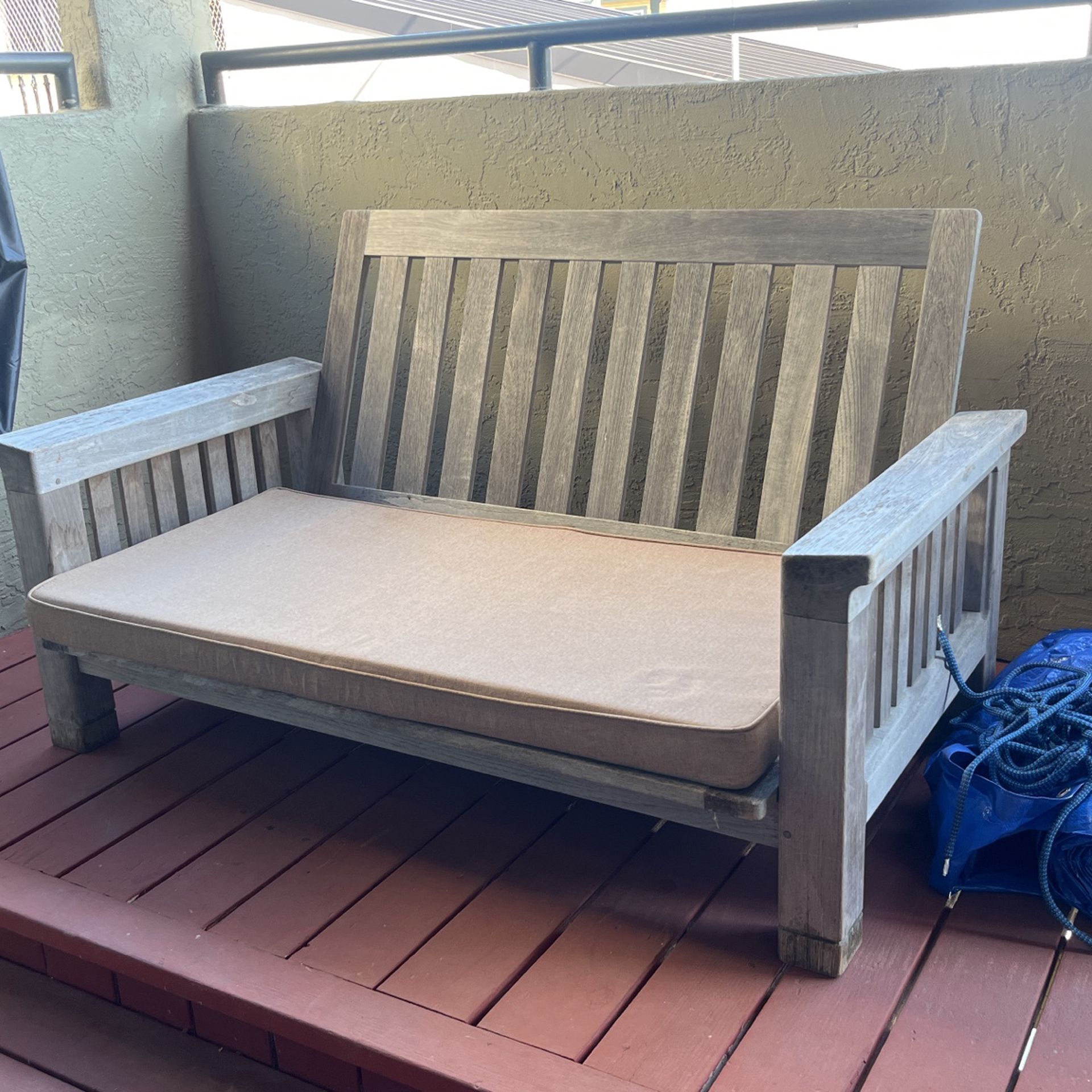 Teak Three Seater Bench Two Custom Pillows