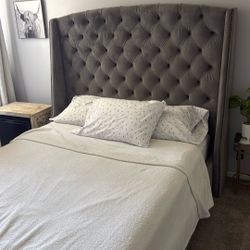 Velvet Tufted Queen Bed W/ Mattress