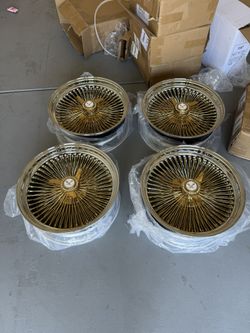 20x8 Wire Wheels 4x Gold Cadillac Chevy Cutlass Mustang Caprice Lincoln Zenith Style