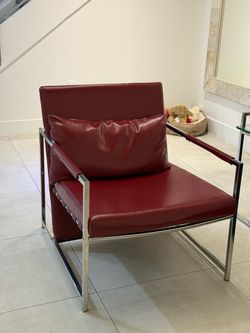 Modern Red Leather Accent Chair Chrome Frame