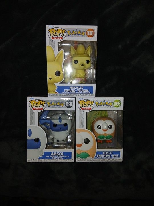 Funko Pop! Pokémon Absol #1090 Ninetales #1091 Rowlet #1092 Set of 3 with Protectors